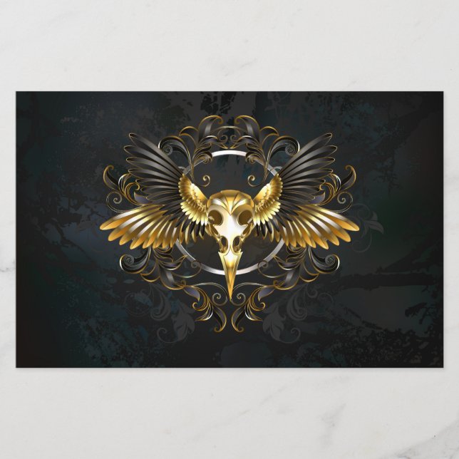 Golden Bird Skull op zwarte achtergrond (Voorkant)