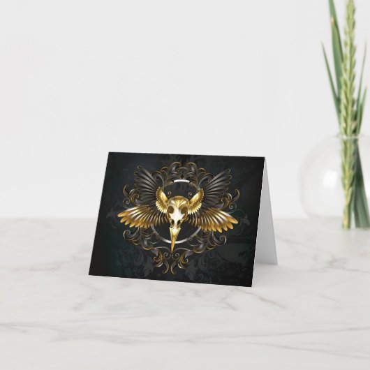 Golden Bird Skull op zwarte achtergrond Aankondiging (Voorkant)