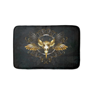 Golden Bird Skull op zwarte achtergrond Badmat