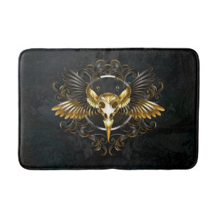 Golden Bird Skull op zwarte achtergrond Badmat