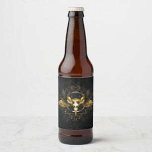 Golden Bird Skull op zwarte achtergrond Bier Etiket