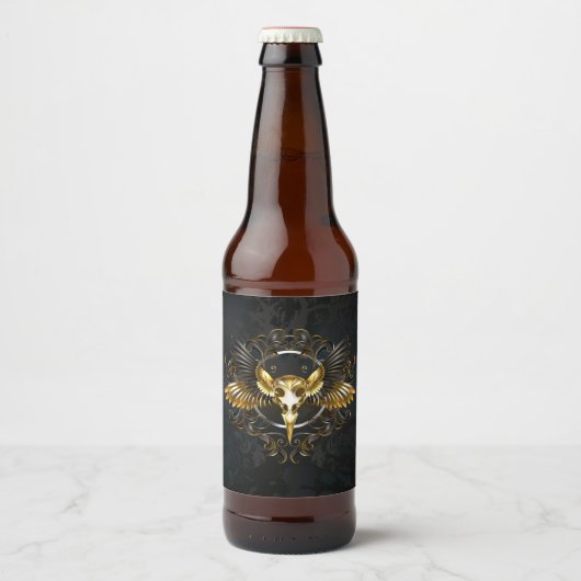 Golden Bird Skull op zwarte achtergrond Bier Etiket (Voorkant)
