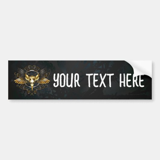 Golden Bird Skull op zwarte achtergrond Bumpersticker (Voorkant)