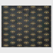 Golden Bird Skull op zwarte achtergrond Cadeaupapier (Vlak)
