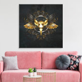 Golden Bird Skull op zwarte achtergrond Canvas Afdruk (Insitu (Woonkamer))
