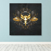 Golden Bird Skull op zwarte achtergrond Canvas Afdruk (Insitu (Houten vloer))