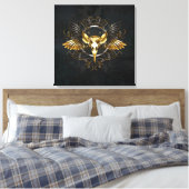 Golden Bird Skull op zwarte achtergrond Canvas Afdruk (Insitu (Slaapkamer))