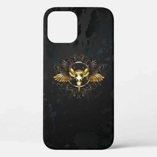 Golden Bird Skull op zwarte achtergrond Case-Mate iPhone Case (Achterkant)