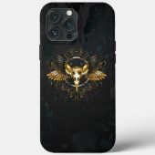Golden Bird Skull op zwarte achtergrond Case-Mate iPhone Case (Achterkant)