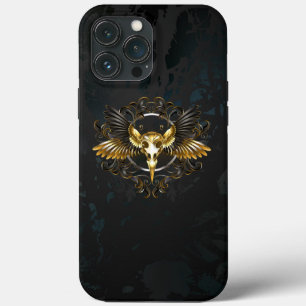 Golden Bird Skull op zwarte achtergrond Case-Mate iPhone Case