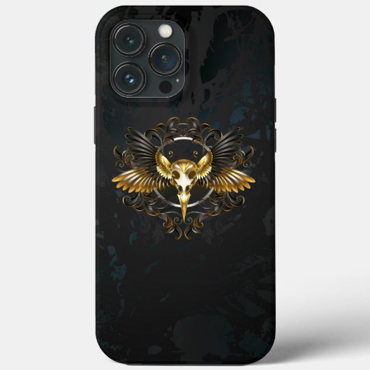 Golden Bird Skull op zwarte achtergrond Case-Mate iPhone Case (Achterkant)