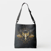 Golden Bird Skull op zwarte achtergrond Crossbody Tas (Achterkant)