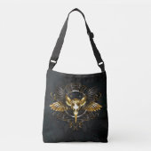 Golden Bird Skull op zwarte achtergrond Crossbody Tas (Voorkant)