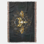 Golden Bird Skull op zwarte achtergrond Deken (Voorkant Verticaal)