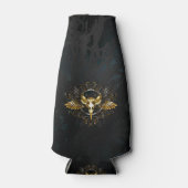 Golden Bird Skull op zwarte achtergrond Flesjeskoeler (Voorkant)