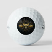 Golden Bird Skull op zwarte achtergrond Golfballen (Voorkant)