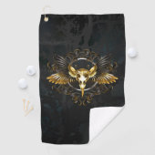 Golden Bird Skull op zwarte achtergrond Golfhanddoek (Insitu)
