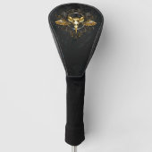 Golden Bird Skull op zwarte achtergrond Golfheadcover (Voorkant)