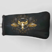 Golden Bird Skull op zwarte achtergrond Golfheadcover (Voorkant)