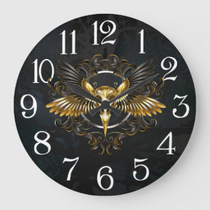 Golden Bird Skull op zwarte achtergrond Grote Klok