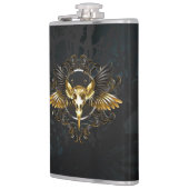 Golden Bird Skull op zwarte achtergrond Heupfles (Links)