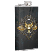 Golden Bird Skull op zwarte achtergrond Heupfles (Rechts)