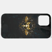 Golden Bird Skull op zwarte achtergrond iPhone Hoesje (Achterkant horizontaal)