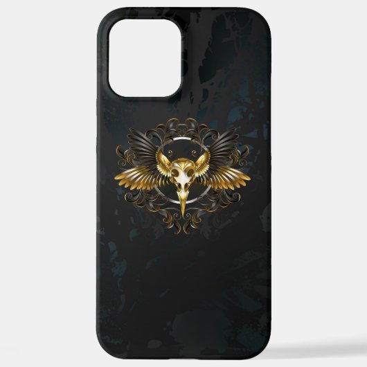 Golden Bird Skull op zwarte achtergrond iPhone Hoesje (Achterkant)