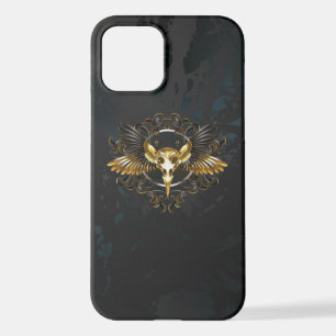 Golden Bird Skull op zwarte achtergrond iPhone 12 Hoesje