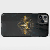 Golden Bird Skull op zwarte achtergrond iPhone Hoesje (Achterkant horizontaal)