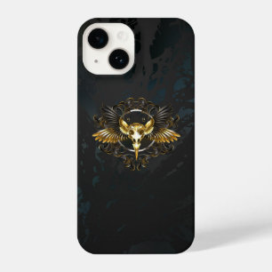 Golden Bird Skull op zwarte achtergrond iPhone 14 Hoesje