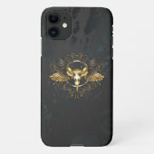 Golden Bird Skull op zwarte achtergrond iPhone Hoesje (Achterkant)