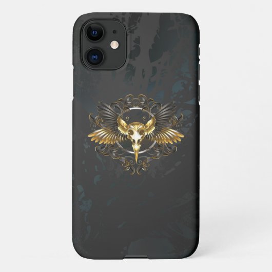 Golden Bird Skull op zwarte achtergrond iPhone Hoesje (Achterkant)