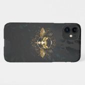 Golden Bird Skull op zwarte achtergrond iPhone Hoesje (Achterkant horizontaal)
