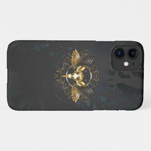 Golden Bird Skull op zwarte achtergrond iPhone Hoesje (Achterkant horizontaal)