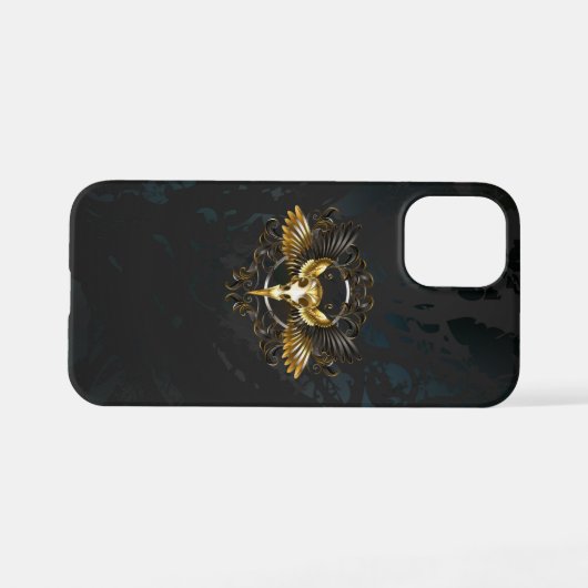 Golden Bird Skull op zwarte achtergrond iPhone Hoesje (Achterkant horizontaal)