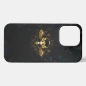 Golden Bird Skull op zwarte achtergrond iPhone Hoesje (Achterkant horizontaal)