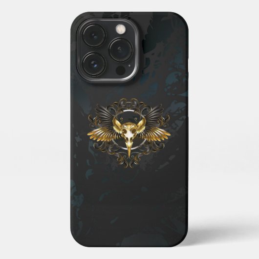 Golden Bird Skull op zwarte achtergrond iPhone Hoesje (Achterkant)