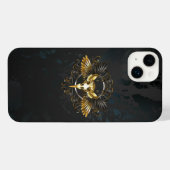 Golden Bird Skull op zwarte achtergrond iPhone Hoesje (Achterkant horizontaal)