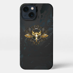 Golden Bird Skull op zwarte achtergrond iPhone 13 Hoesje