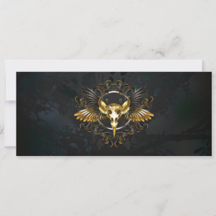 Golden Bird Skull op zwarte achtergrond Kaart