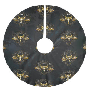 Golden Bird Skull op zwarte achtergrond Kerstboom Rok