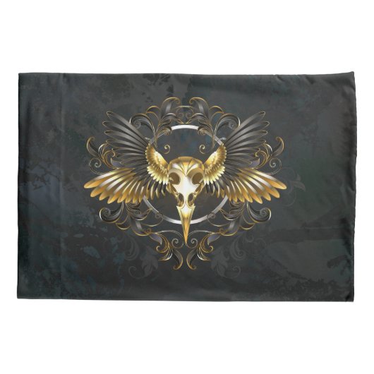 Golden Bird Skull op zwarte achtergrond Kussensloop (Achterkant-Links)