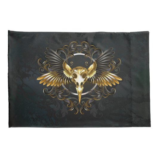 Golden Bird Skull op zwarte achtergrond Kussensloop (Achterkant-Rechts)