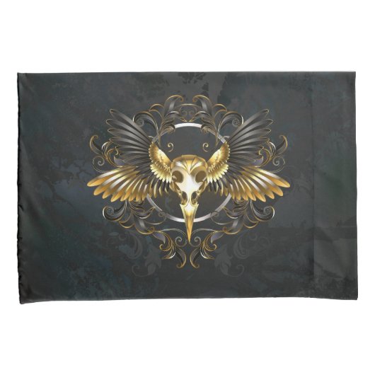 Golden Bird Skull op zwarte achtergrond Kussensloop (Voorkant-Rechts)