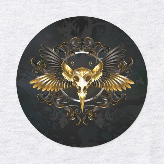 Golden Bird Skull op zwarte achtergrond Labels (Design 1)