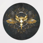 Golden Bird Skull op zwarte achtergrond Labels (Design 2)
