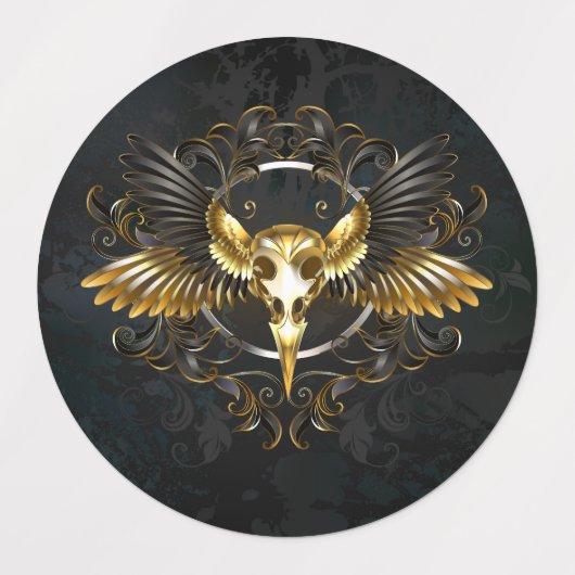Golden Bird Skull op zwarte achtergrond Labels (Design 1)
