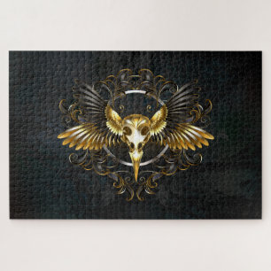Golden Bird Skull op zwarte achtergrond Legpuzzel