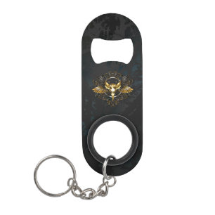 Golden Bird Skull op zwarte achtergrond Mini Flessenopener